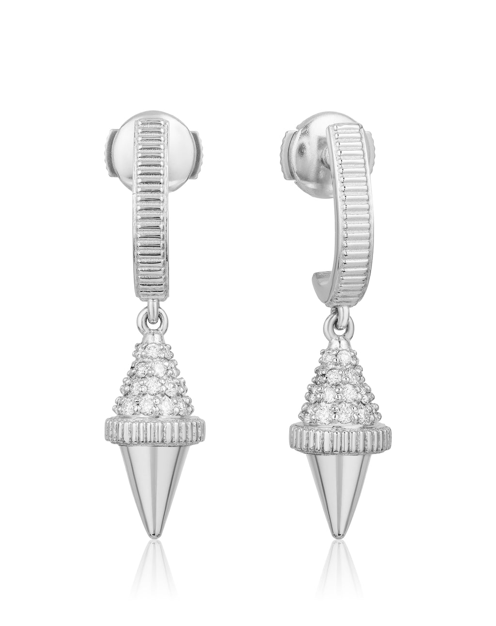 Golden Iconec Earrings with Diamonds (Top Cone, White)