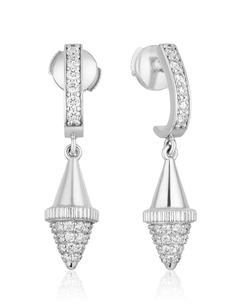 Golden Iconec Earrings with Diamonds (Bottom Cone, White)