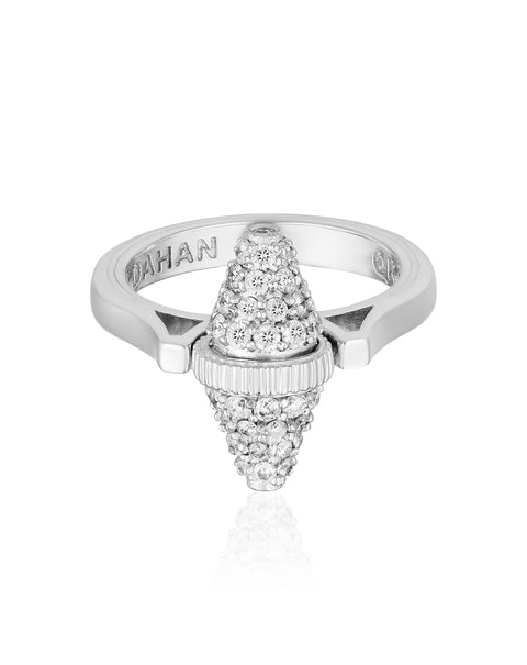 Golden Iconec Ring with Full Paved Diamonds (White)