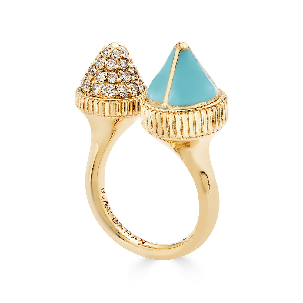 Tresor Iconec Between The Finger Ring with Diamonds (Turquoise Enamel)