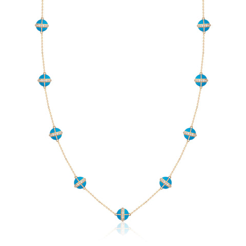 Rising Canopus Necklace, 9 Motifs with Diamonds (Turquoise)