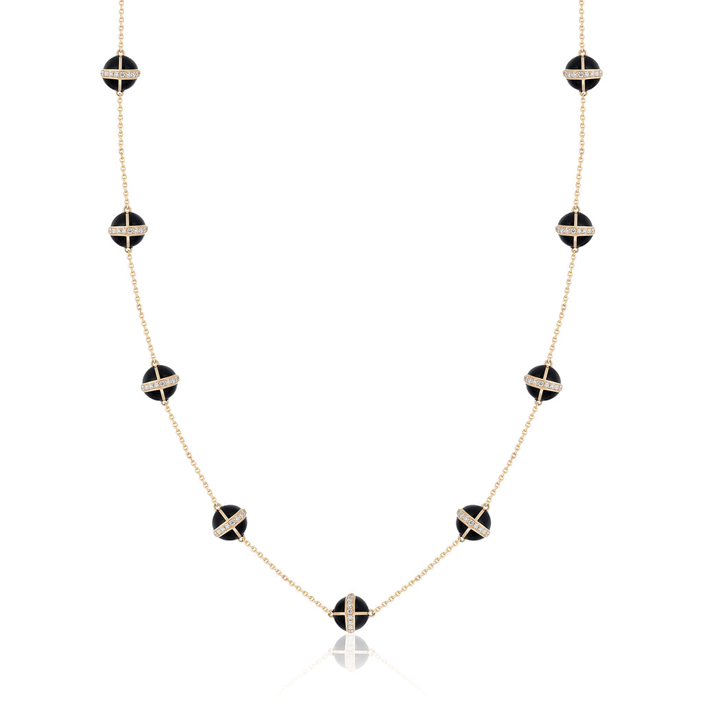 Rising Canopus Necklace, 9 Motifs with Diamonds (Black)