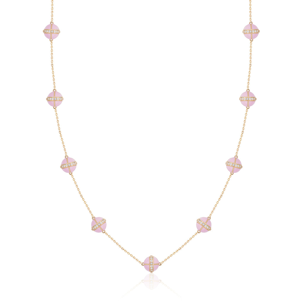 Rising Canopus Necklace, 9 Motifs with Diamonds (Pink)
