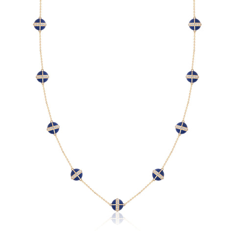 Rising Canopus Necklace, 9 Motifs with Diamonds (Blue)