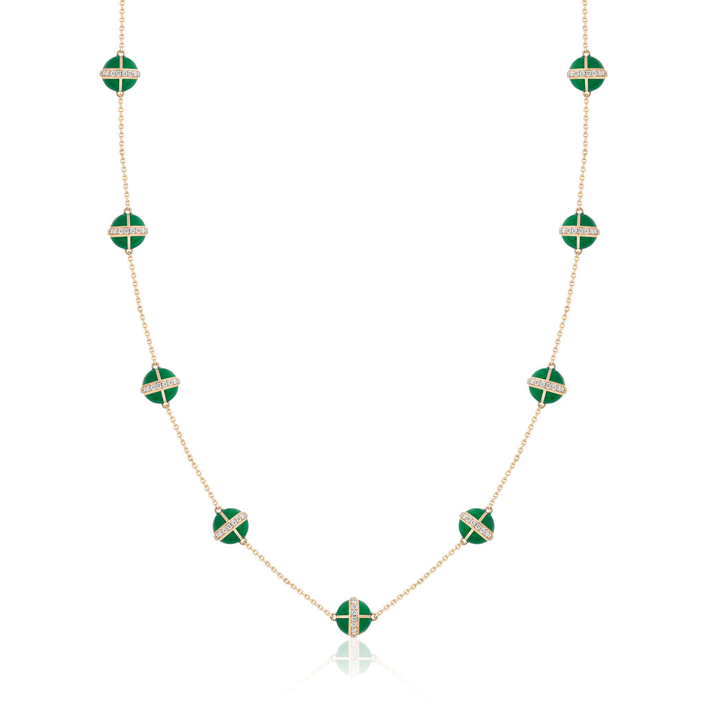 Rising Canopus Necklace, 9 Motifs with Diamonds (Green)