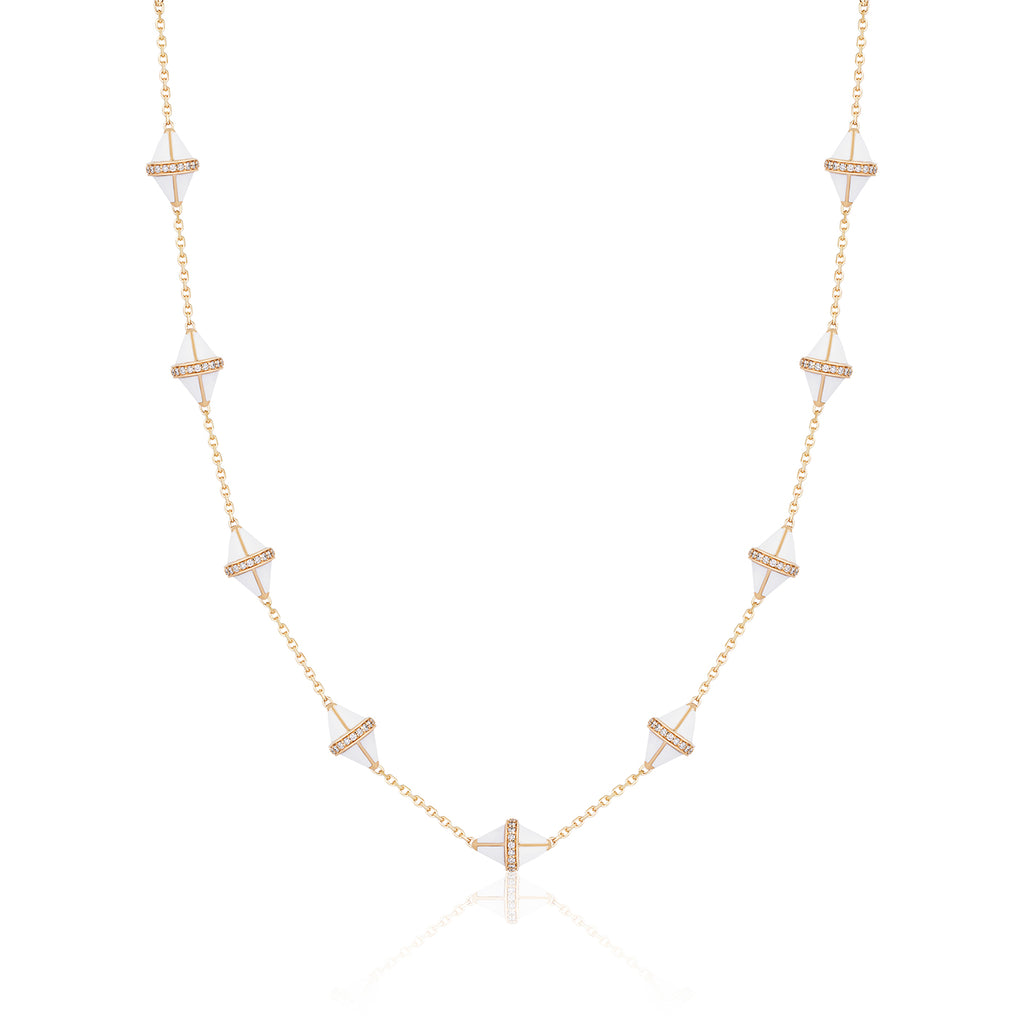Tresor Iconec Necklace, 10 Motifs and Diamonds (White)
