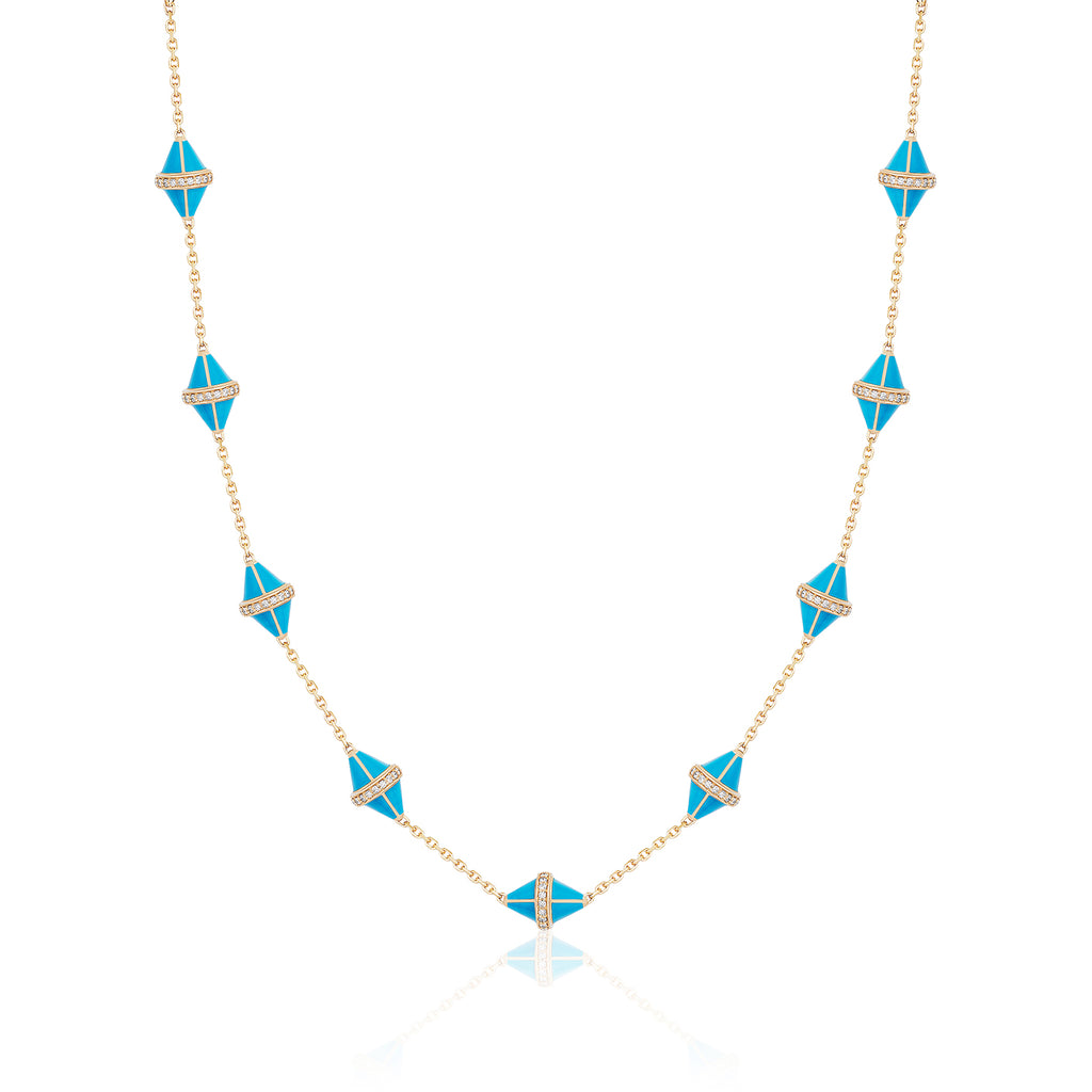 Tresor Iconec Necklace, 10 Motifs and Diamonds (Turquoise)
